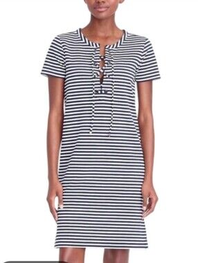 J. Crew Navy and White Striped Lace-Up Midi Dress